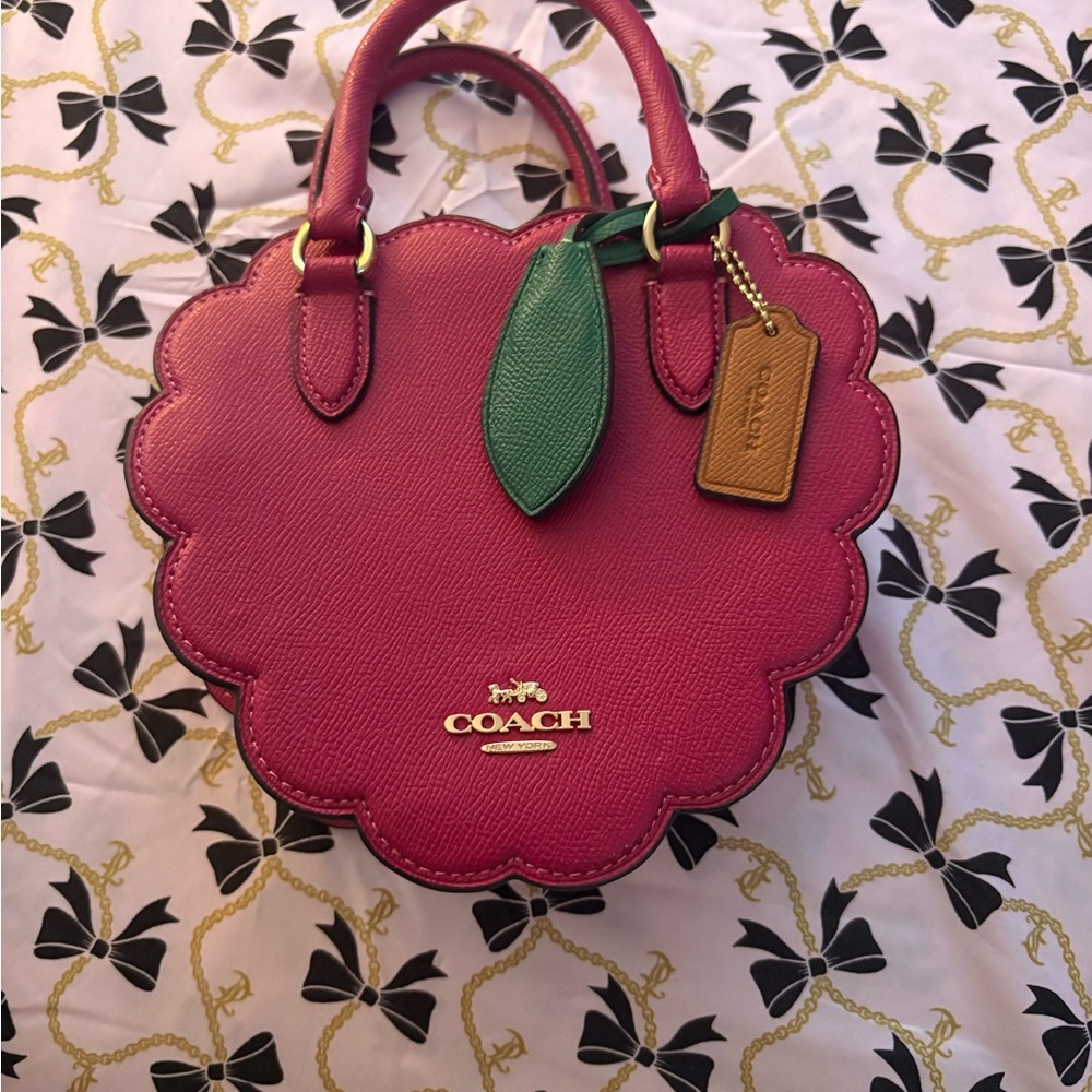 Coach Pink Scalloped Mini Bag with Green Accent
